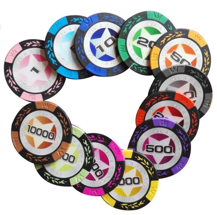 Crown Pattern 14G Clay Poker Chips for Gambling Casino Game with Gold Foil Sticker